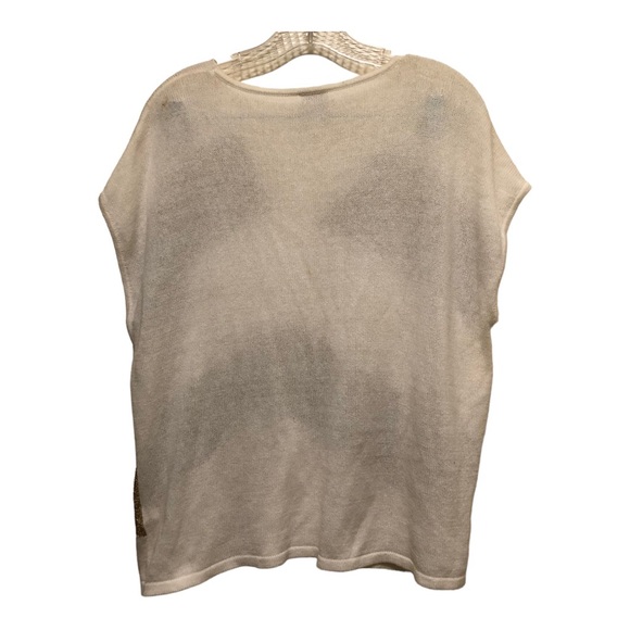 Chico's Women's Size 1 M/8 Cream/Gold Striped V- Neck Dolman Sleeve Muscle Tee - Picture 10 of 11